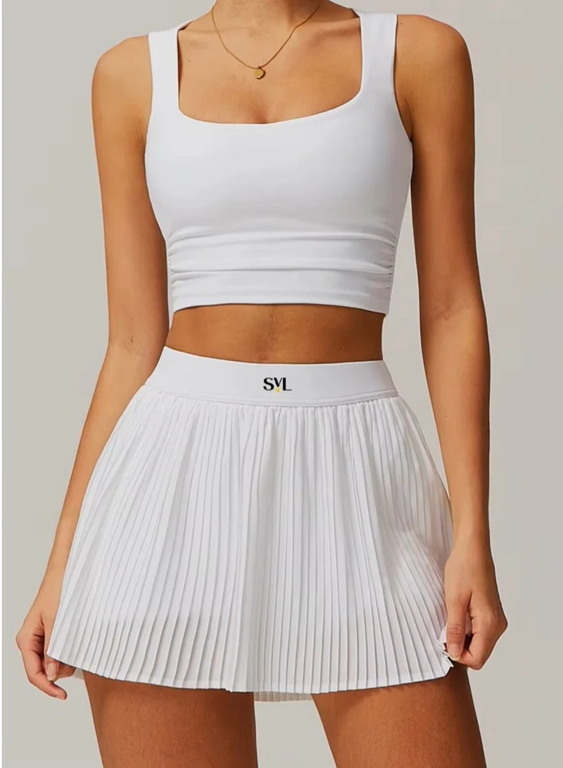 SVL Padel & Tennis Skirt with Built-in Shorts and Pocket - White - SVL