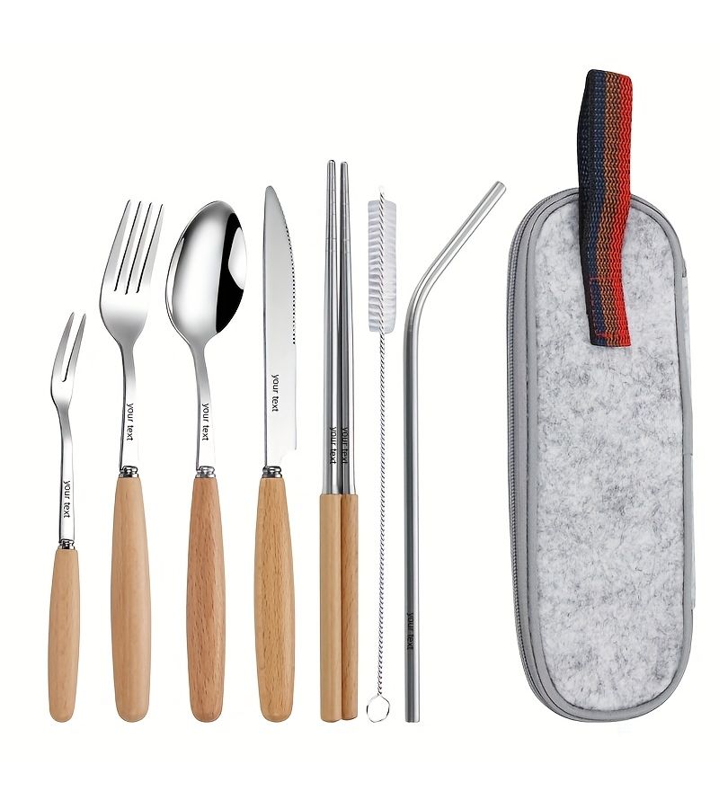 7 Pcs Stainless Steel Tableware Set With Portable Bag For Outdoor Camping Travel - Image 1