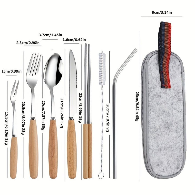 7 Pcs Stainless Steel Tableware Set With Portable Bag For Outdoor Camping Travel - Image 3