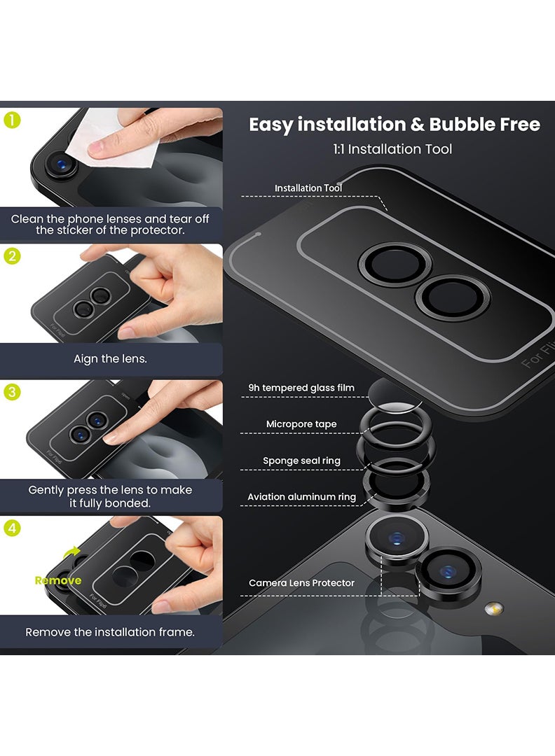 Theodor Z Flip 6 2 Pcs Camera Lens Protector With 9H Tempered HD Glass Camera Cover Anti Scratch Aluminum Alloy Camera Ring, Black  - Image 5