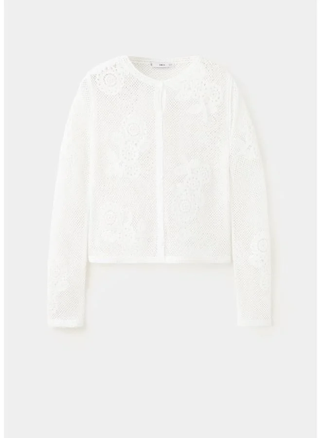 Mango 01-BLANCO Floral Crochet Cardigan for Women | Best Price UAE