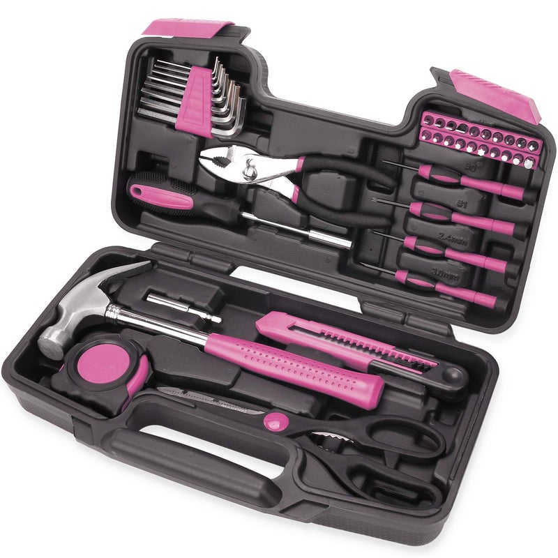 EFFICERE 40-Piece All Purpose Household Pink Tool Kit for Girls, Ladies and Women - Includes All Essential Tools for Home, Garage, Office and College Dormitory Use - Image 1
