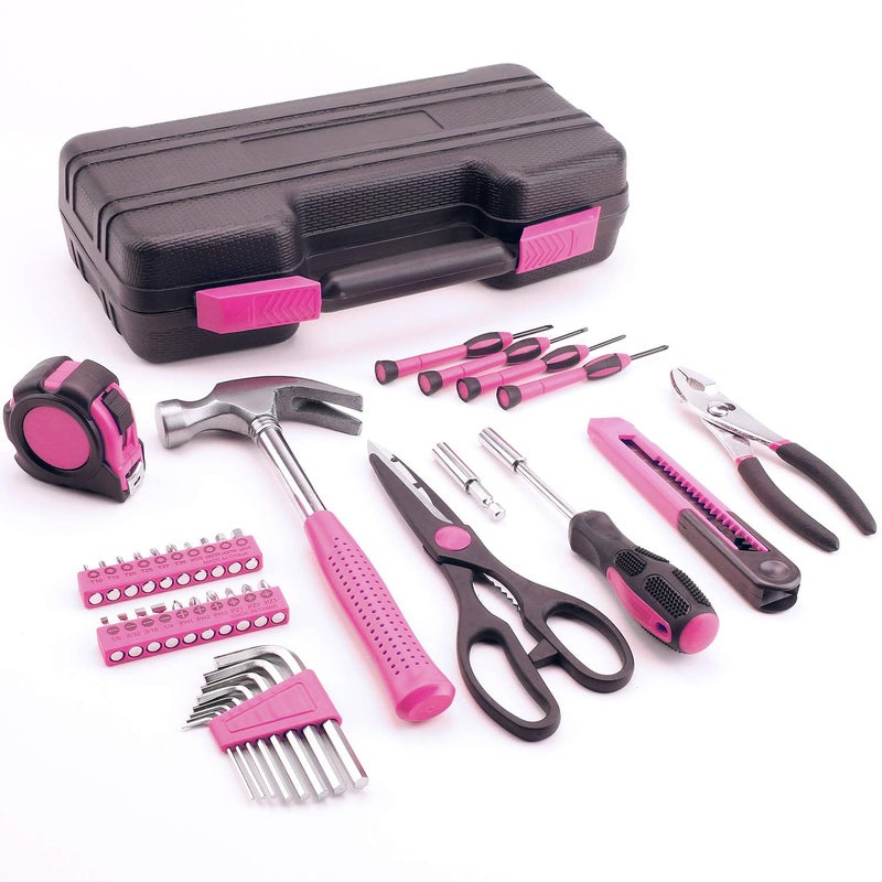 EFFICERE 40-Piece All Purpose Household Pink Tool Kit for Girls, Ladies and Women - Includes All Essential Tools for Home, Garage, Office and College Dormitory Use - Image 2