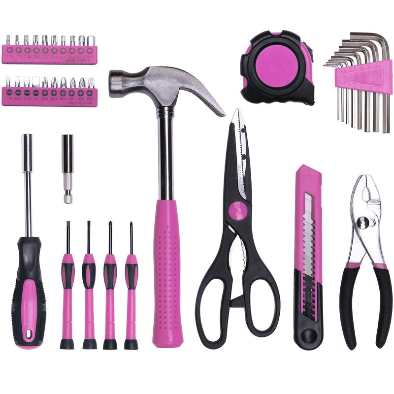 EFFICERE 40-Piece All Purpose Household Pink Tool Kit for Girls, Ladies and Women - Includes All Essential Tools for Home, Garage, Office and College Dormitory Use - Image 3