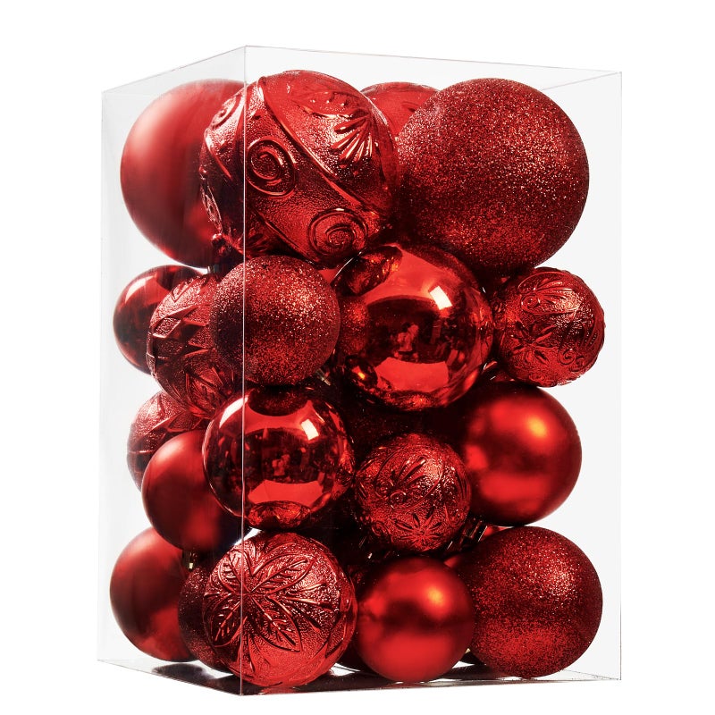 Wironlst Christmas Ball Olments - 30pcs زخارف عيد الميلاد البلاستيكية المضادة للبلاستيك معلقة ديكورات الكرة لحفل زفاف الشجرة في عيد الميلاد (أحمر متعدد الحجم) - Image 1