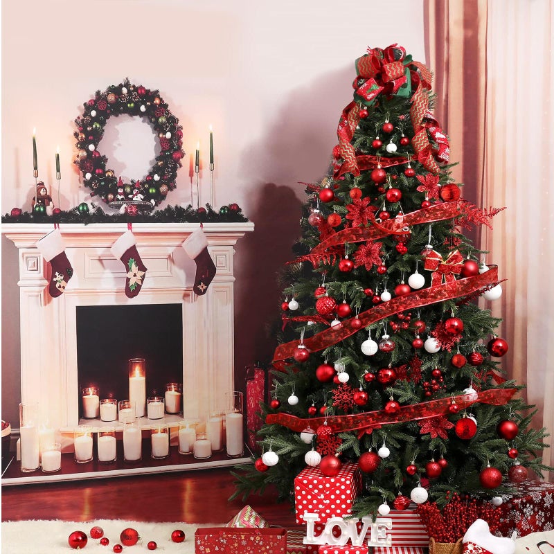 Wironlst Christmas Ball Olments - 30pcs زخارف عيد الميلاد البلاستيكية المضادة للبلاستيك معلقة ديكورات الكرة لحفل زفاف الشجرة في عيد الميلاد (أحمر متعدد الحجم) - Image 4