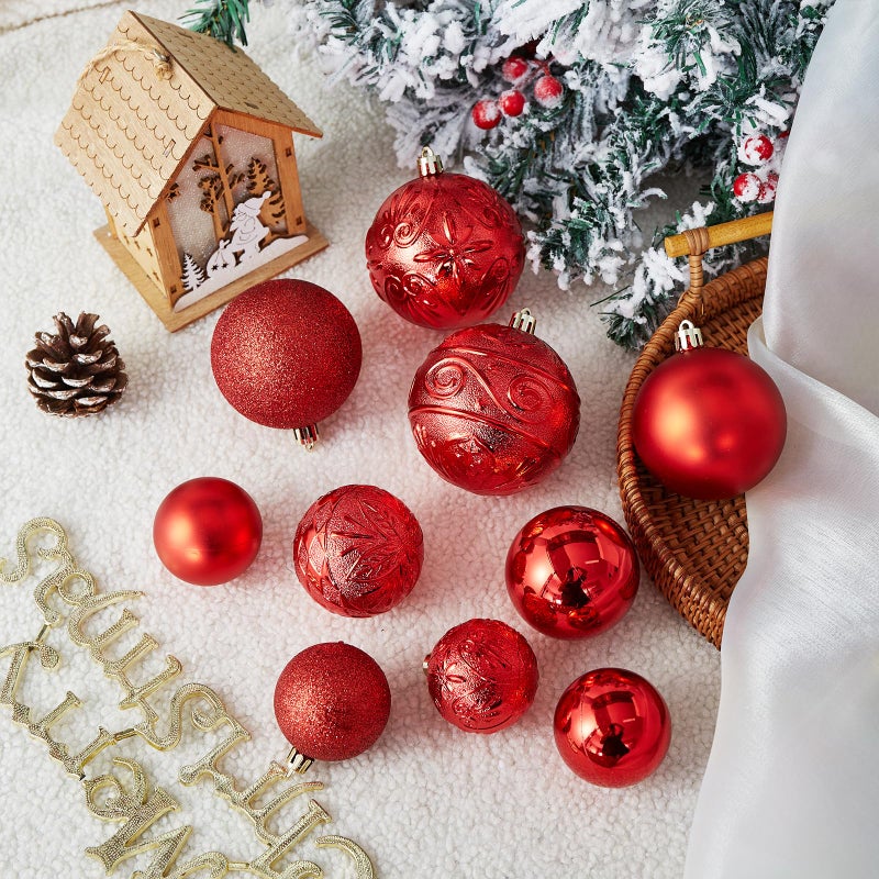 Wironlst Christmas Ball Olments - 30pcs زخارف عيد الميلاد البلاستيكية المضادة للبلاستيك معلقة ديكورات الكرة لحفل زفاف الشجرة في عيد الميلاد (أحمر متعدد الحجم) - Image 3
