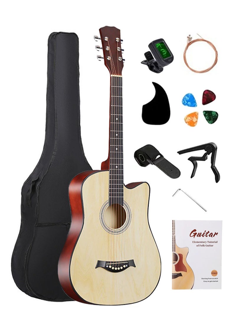 EzzySo 38 Inch Classical Guitar with Accessories Set for Kids Beginner and Adults Travel Acoustic Guitar with Learning Book Guitar Bag Strings Strap Picks Cleaning Cloth Tuning Clip Guard Plate Natural Wood Finish Guitar - Image 1