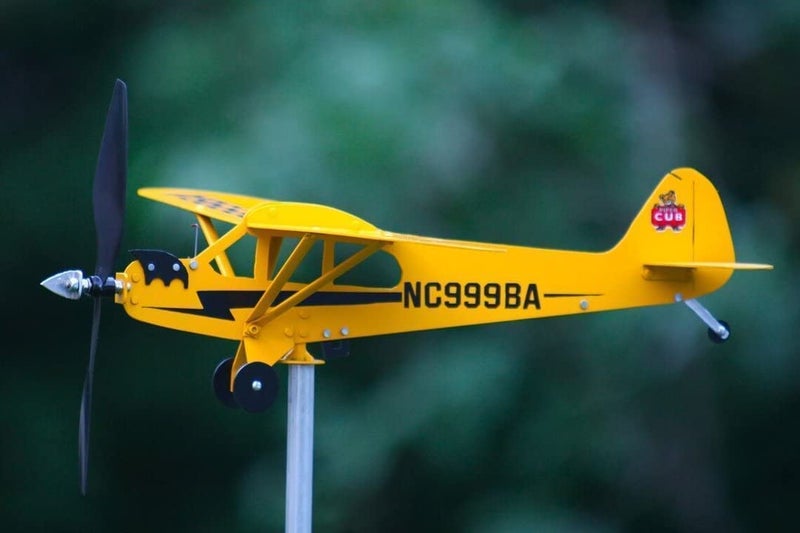 Thyggzjbs Thyggzjbs Piper J3 Cub Airplane Weathervane3D Unique and Magical Metal Windmill Outdoor Wind Sculpture Kinetic Sculpture for YardGardenDecor DecorationGifts for Flight Lovers 