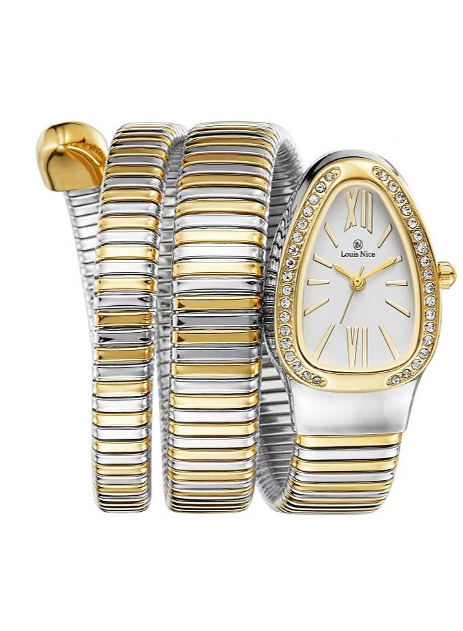 لويس نايس ساعة نسائية بلون ذهبي وفضي