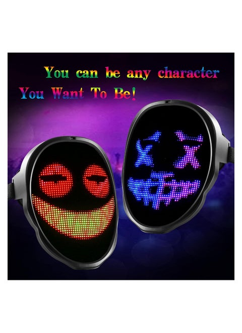 Elevate your cosplay game with the Bluetooth Programmable LED Face Mask, a dazzling light-up accessory boasting an automatic induction switch for a show-stopping effect.