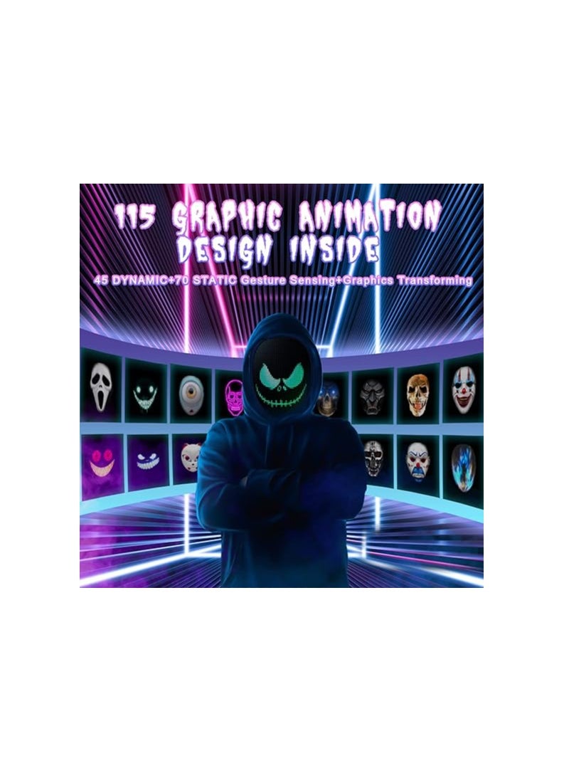 Elevate your cosplay game with the Bluetooth Programmable LED Face Mask, a dazzling light-up accessory boasting an automatic induction switch for a show-stopping effect.