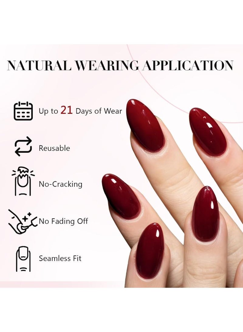 خاجول أظافر متوسطة الحجم باللون الأحمر اللوزي الكرزي اللوزي بريس أون أظافر بريس أون أظافر هلامية ناعمة هلامية يدوية الصنع، أظافر هلامية لاصقة حمراء داكنة رفيعة لاصقة، أظافر مزيفة بيضاوية قصيرة مزاجية اللون بورجوندي، طقم أظافر مزيفة للسيدات لاصقة أكريليك قابلة لإعادة الاستخدام - Image 3