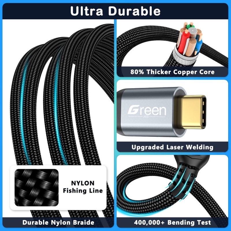 Green Jiss USB C Extension Cable, 1.5Ft 3.3Ft 5Ft 6.6Ft 10Ft, 20Gbps/4K@60Hz Video USB3.2 Ultra-High Speed Transfer USB Type C Extender 240W Fast Charging for iPhone 17 16 15 Pixel PSVR2/Hub/iPad 1.5 FT - Image 4