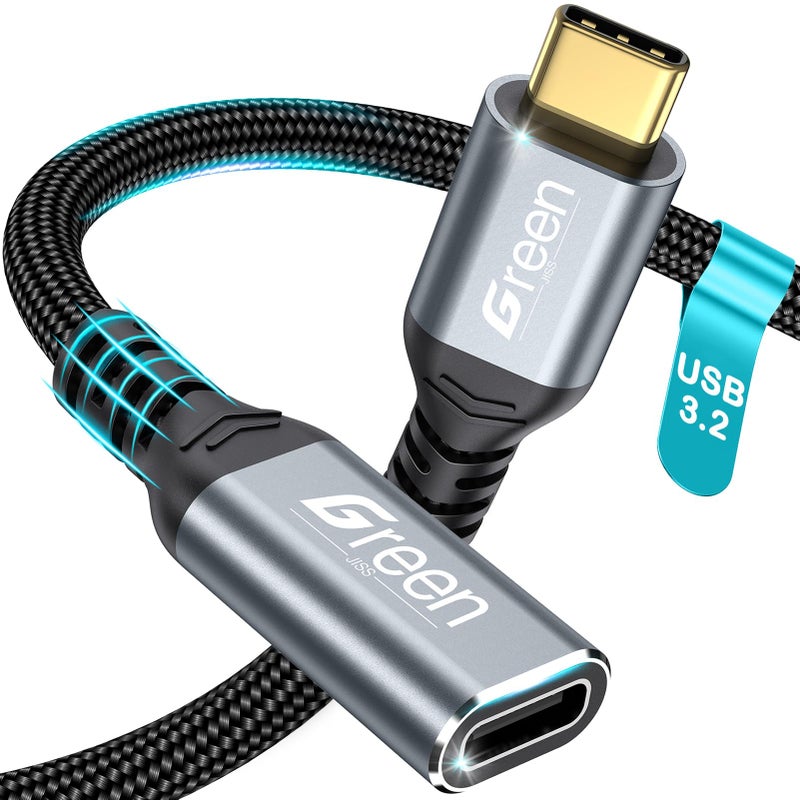 Green Jiss USB C Extension Cable, 1.5Ft 3.3Ft 5Ft 6.6Ft 10Ft, 20Gbps/4K@60Hz Video USB3.2 Ultra-High Speed Transfer USB Type C Extender 240W Fast Charging for iPhone 17 16 15 Pixel PSVR2/Hub/iPad 1.5 FT - Image 1