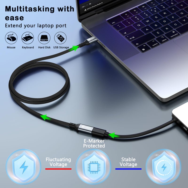Green Jiss USB C Extension Cable, 1.5Ft 3.3Ft 5Ft 6.6Ft 10Ft, 20Gbps/4K@60Hz Video USB3.2 Ultra-High Speed Transfer USB Type C Extender 240W Fast Charging for iPhone 17 16 15 Pixel PSVR2/Hub/iPad 1.5 FT - Image 3