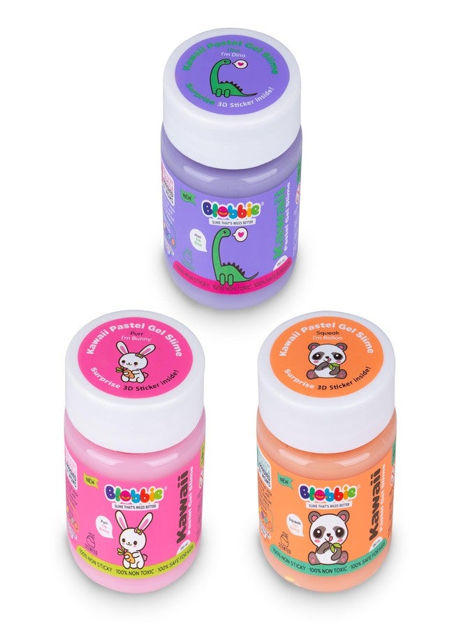 Blobbie® Kawaii Pastel Gel Slime Set of 3 for Girls |Free 3D Kawaii Character Stickers | Pink Purple Peach | Scented | 130 ml x 3 = 390 ml |100% Non-Sticky | 100% Safe & Non-Toxic | for Age 4+ Years - Image 1