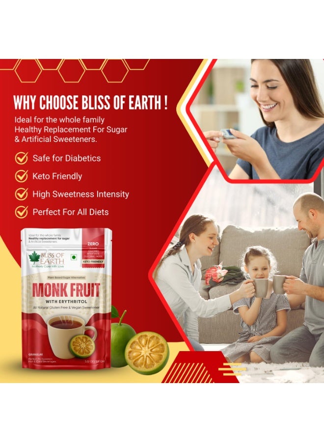 Bliss of Earth Monk Fruit Sweetener With Erythritol 100gm (Golden), 1:1 Zero Calorie Sugar Alternative, Keto Friendly, No Aftertaste, Zero Glycaemic Natural Sweetener - Image 5