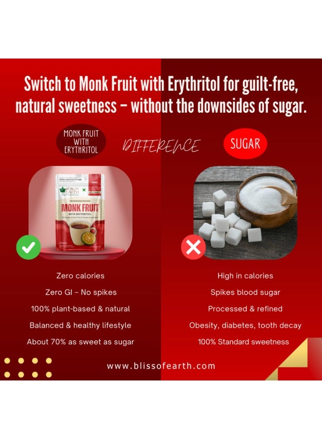 Bliss of Earth Monk Fruit Sweetener With Erythritol 100gm (Golden), 1:1 Zero Calorie Sugar Alternative, Keto Friendly, No Aftertaste, Zero Glycaemic Natural Sweetener - Image 2