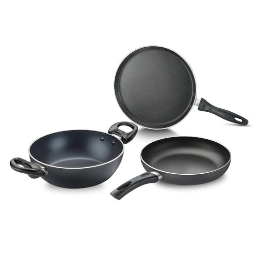 Judge by Prestige Ace Aluminium Non-Stick Cookware Set - Kadai 20 cm, Fry Pan 20 cm, Omni Tawa 25 cm - 1 Unit Each, Black - Image 1