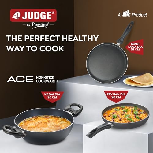 Judge by Prestige Ace Aluminium Non-Stick Cookware Set - Kadai 20 cm, Fry Pan 20 cm, Omni Tawa 25 cm - 1 Unit Each, Black - Image 2