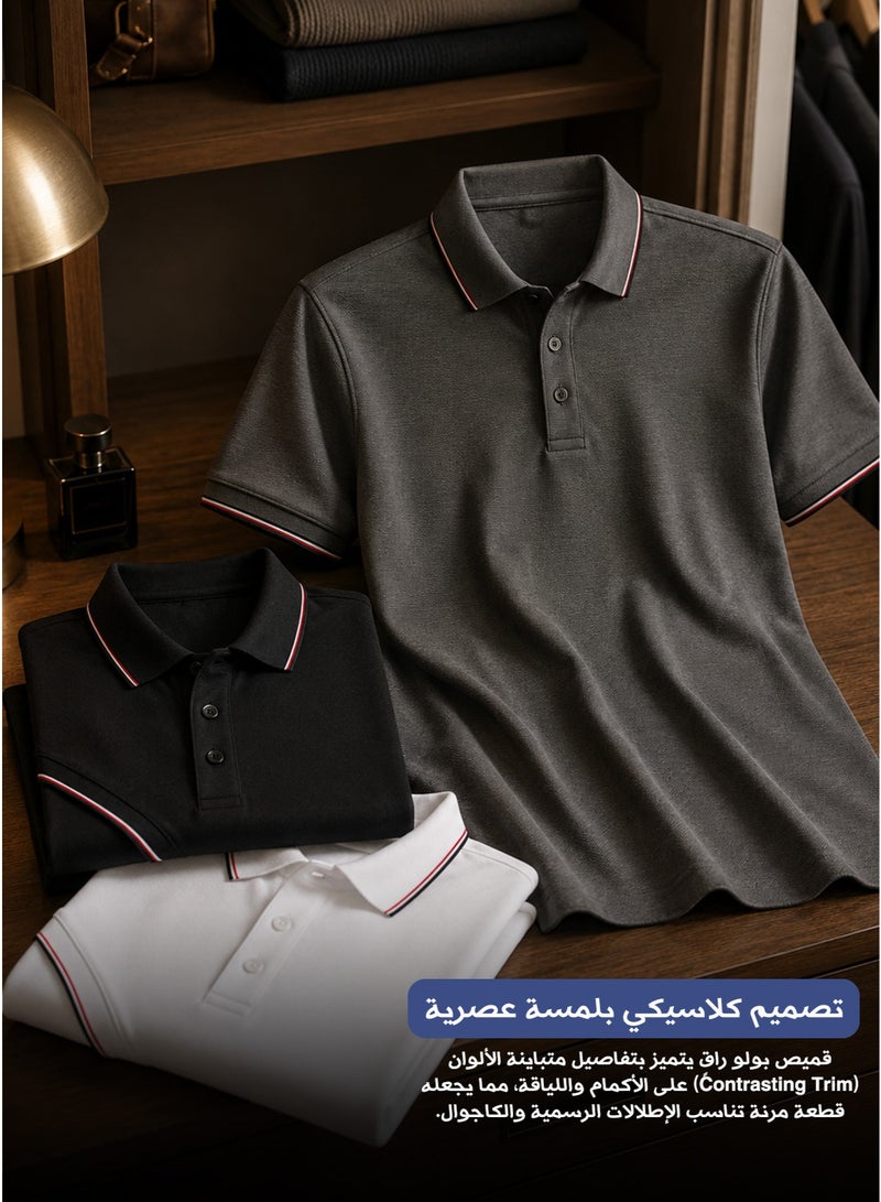 tag The Premium Trio: 100% Pure Egyptian Cotton Polo Shirts     Large Size - Image 3