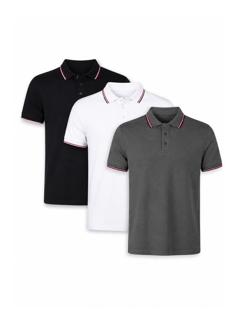 tag The Premium Trio: 100% Pure Egyptian Cotton Polo Shirts     Large Size - Image 1