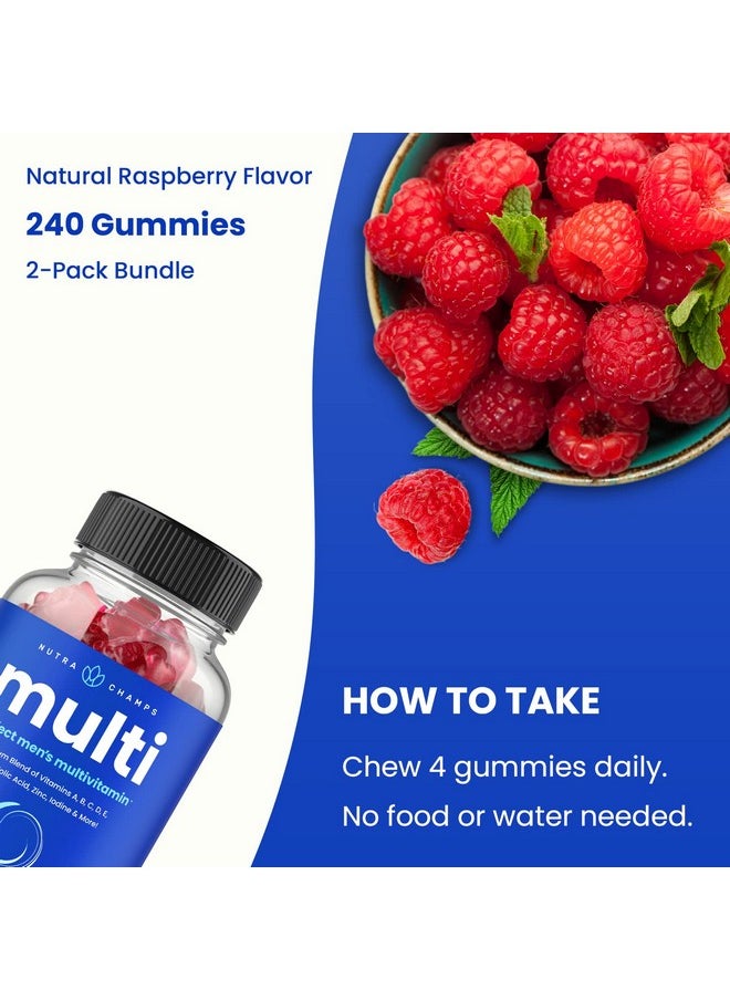 NutraChamps Men Multivitamin Gummies ; Vitamins A B C D E Biotin Folic Acid ; Daily Multivitamin For Men ; Chewable Men Gummy Multivitamins ; Bone Brain Heart Immune & Energy Supplement (2 Pack)  - Image 4