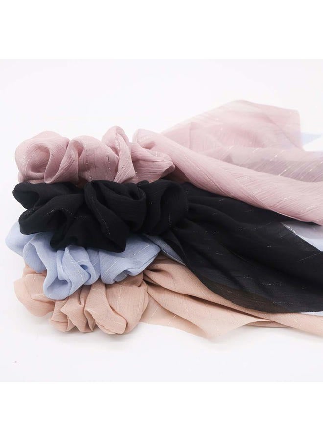 DINPREY Hair Scarfs for Women Girls, 8 Pcs Double Layer Bow Scrunchies for Hair Bunny Ear Scrunchies with Assorted Colors (8 Count) - Image 3