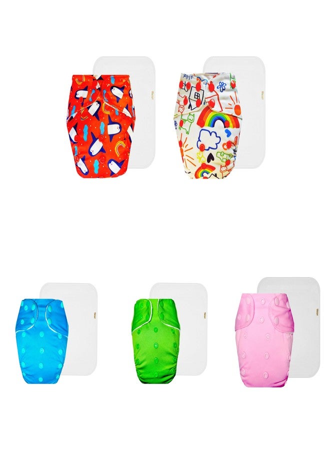 حفاضات دمبلدو القماشية الممتازة مع حشوة قطنية (عبوة من 5) | شعور بالجفاف والراحة | قابلة لإعادة الاستخدام والغسل | مناسبة للسفر | مصممة من قبل أمهات | من 3 أشهر إلى 3 سنوات | للجنسين - Image 1