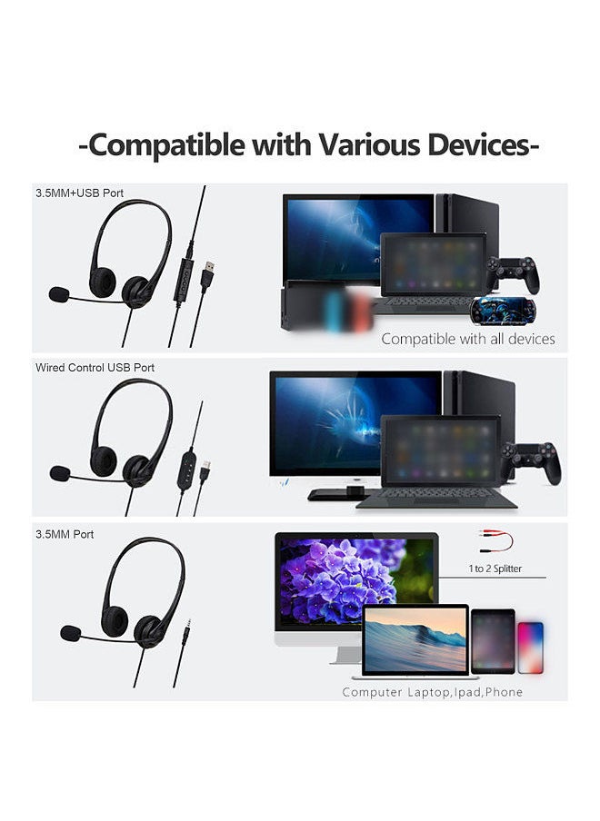 Generic - SY490MV Call Center Wired Headset Wired Control USB Port With Microphone Telephone Operator Headphone Noise Canceling for Computer Phones Desktop Boxes Black - Image 1