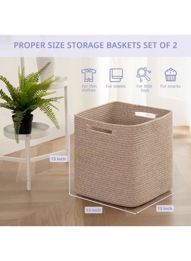 OIAHOMY Storage Cubes, 13 Inch Cube Storage Organizer, Collapsible Storage Bins, Baskets for Organizing, Storage Bins for Shelves-Brown, 3-PACK - Image 2