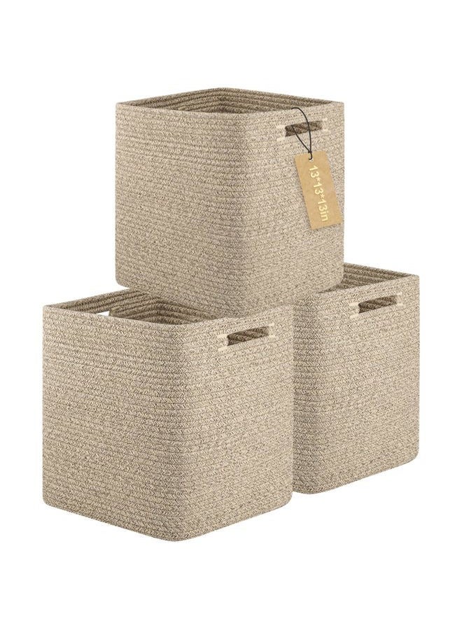 OIAHOMY Storage Cubes, 13 Inch Cube Storage Organizer, Collapsible Storage Bins, Baskets for Organizing, Storage Bins for Shelves-Brown, 3-PACK - Image 1