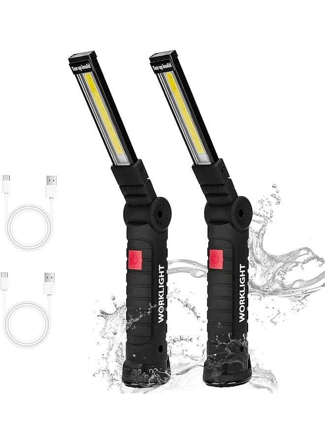 KASTWAVE Rechargeable Work Lights 2PCS LED Work Light with Magnetic Base and 360° Rotation Stand 5 Modes COB Bright Flashlights Inspection Light for Car Repair Home Garage Emergency BBQ Camping - Image 1