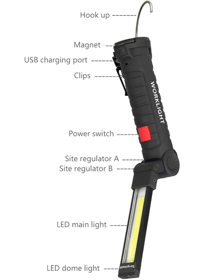 KASTWAVE Rechargeable Work Lights 2PCS LED Work Light with Magnetic Base and 360° Rotation Stand 5 Modes COB Bright Flashlights Inspection Light for Car Repair Home Garage Emergency BBQ Camping - Image 3
