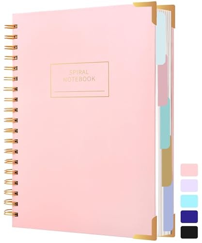 Yoment Hardcover Spiral Notebooks for Work School, B5 Journal Notebook with Tabs Dividers, Multi 5 Subject Notebook College Ruled, 240 Pages Lined Journal for Women, Pink - Image 1