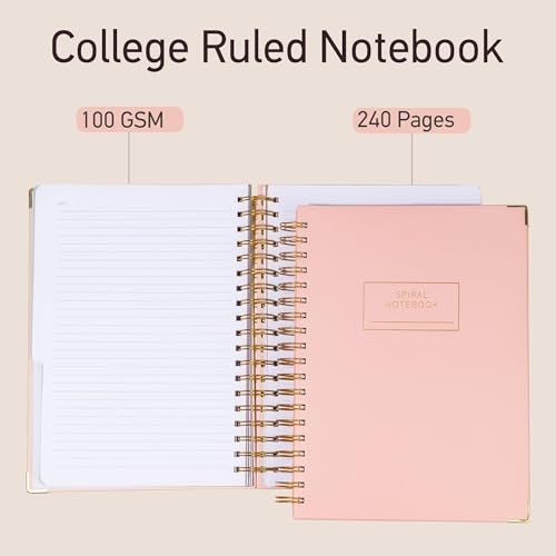 Yoment Hardcover Spiral Notebooks for Work School, B5 Journal Notebook with Tabs Dividers, Multi 5 Subject Notebook College Ruled, 240 Pages Lined Journal for Women, Pink - Image 5