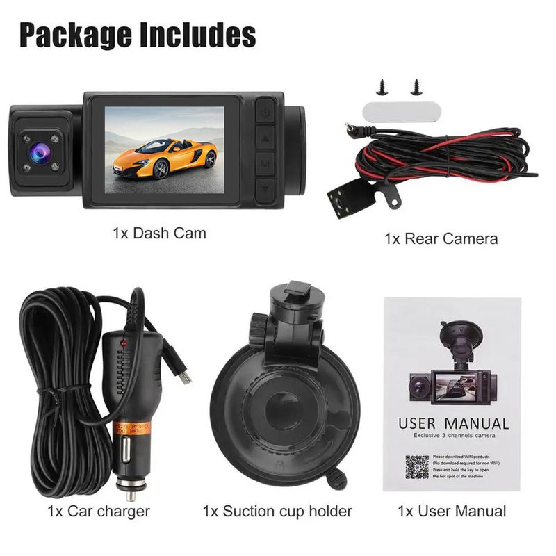 3 Cameras Dash Cam 2in Clear Car Rearview Mirror Car Video Recording Camcorder Multi-Language Car Camera Recorder Auto Safety Driving Recorder - Image 3