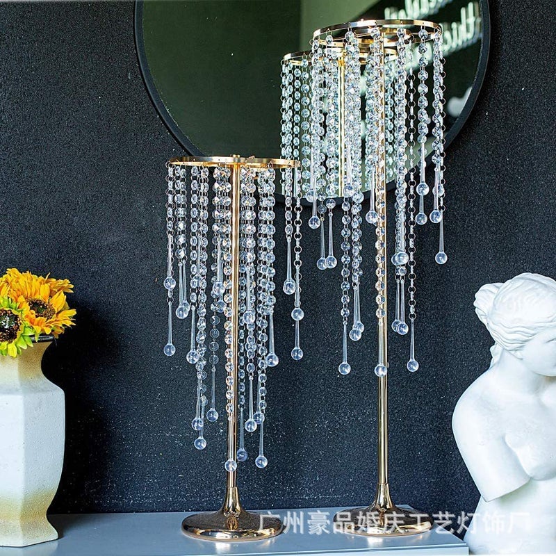 Crystal Flower Arrangement Stand, Golden Flower Stand Candlestick For Home Party Wedding Anniversary Decoration - Image 1