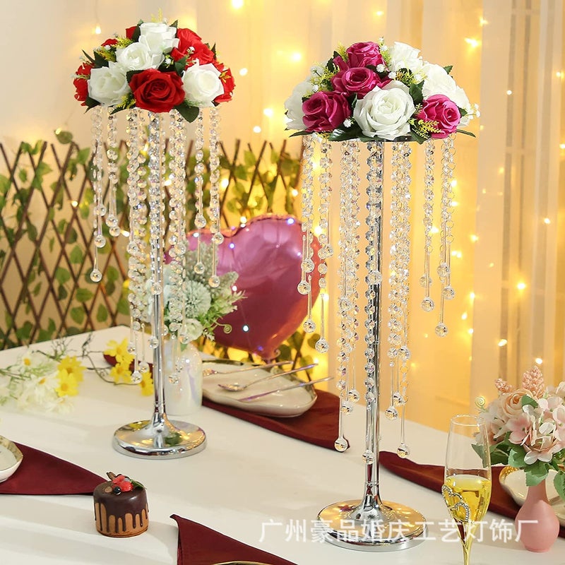 Crystal Flower Arrangement Stand, Golden Flower Stand Candlestick For Home Party Wedding Anniversary Decoration - Image 5