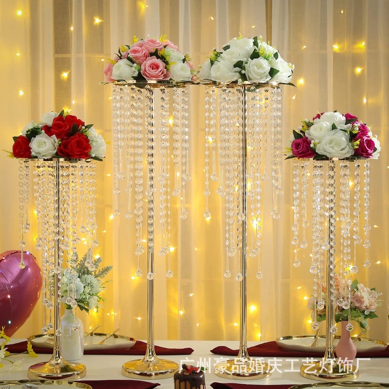 Crystal Flower Arrangement Stand, Golden Flower Stand Candlestick For Home Party Wedding Anniversary Decoration - Image 2