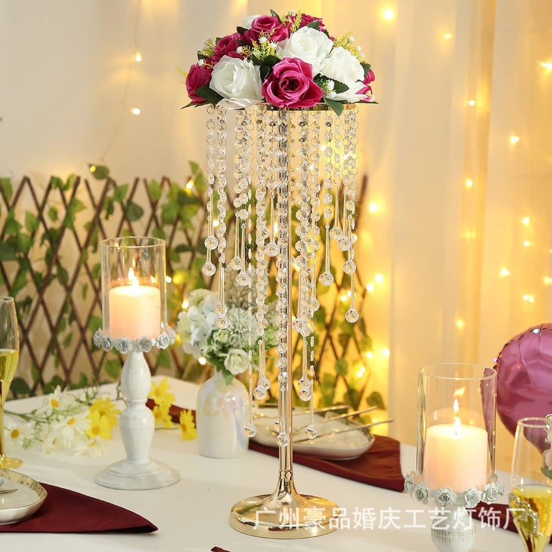 Crystal Flower Arrangement Stand, Golden Flower Stand Candlestick For Home Party Wedding Anniversary Decoration - Image 4