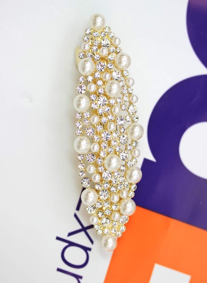 Faship Gorgeous Clear Rhinestone Crystal Pearl Floral Barrette - Image 4