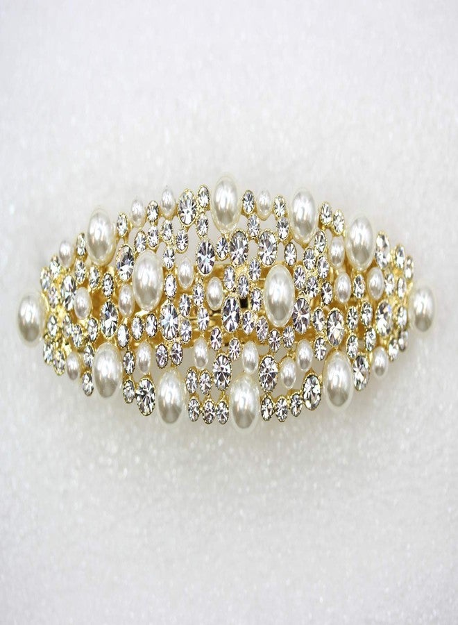 Faship Gorgeous Clear Rhinestone Crystal Pearl Floral Barrette - Image 3