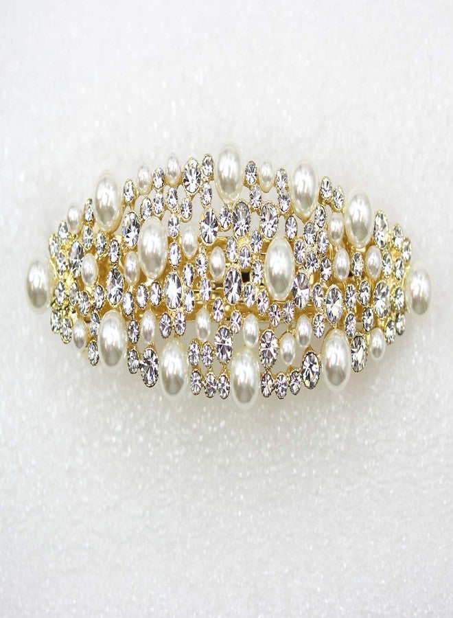 Faship Gorgeous Clear Rhinestone Crystal Pearl Floral Barrette - Image 2