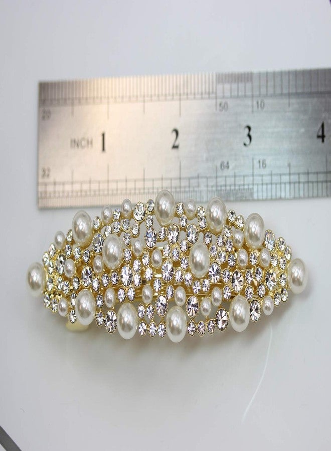 Faship Gorgeous Clear Rhinestone Crystal Pearl Floral Barrette - Image 5