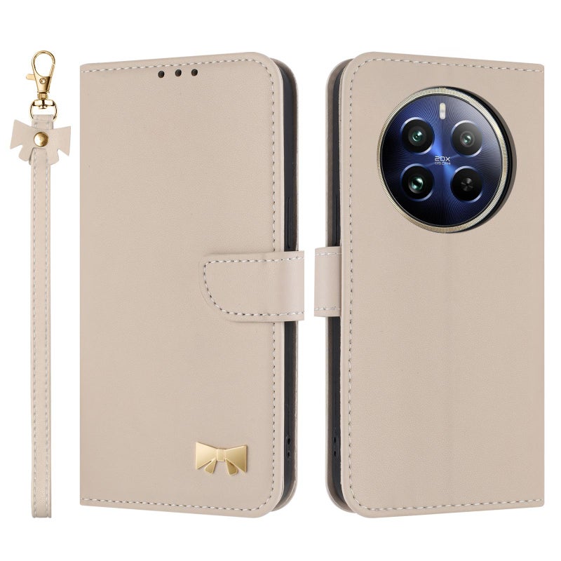 إيروريكس جراب هاتف جلدي معدني مع حزام يد لهاتف Realme 12+ 5G / 12 4G / P1 (مشمشي) - Image 1