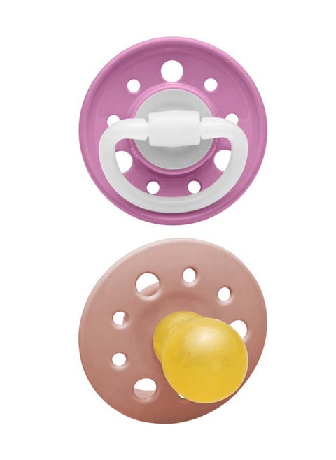 Cherry Round Latex Soother, Narrower Round Teat Cherry Shape, Nursing Friendly, Size 1, From 0 Months, Latex, Peach And Pink, Pack Of 2
