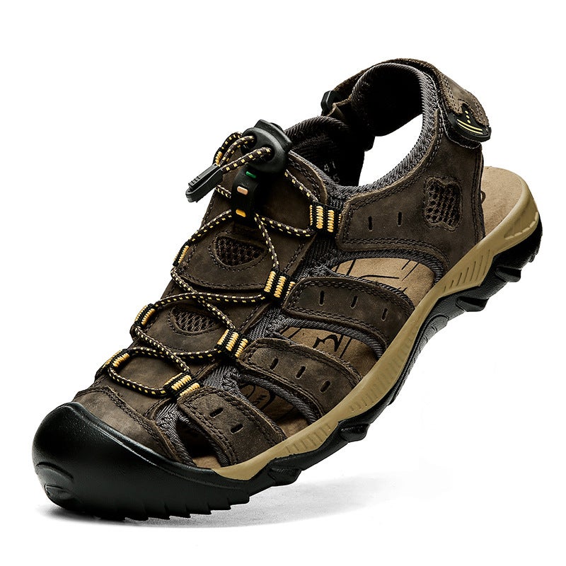 Ultra-Light Men'S Sandals Genuine Leather Closed Toe Beach Sandals Retro Summer Cowhide Sandals Men'S Outdoor Sandals - Image 1