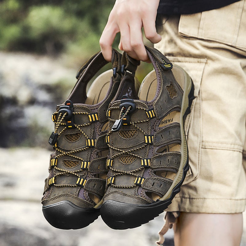 Ultra-Light Men'S Sandals Genuine Leather Closed Toe Beach Sandals Retro Summer Cowhide Sandals Men'S Outdoor Sandals - Image 5